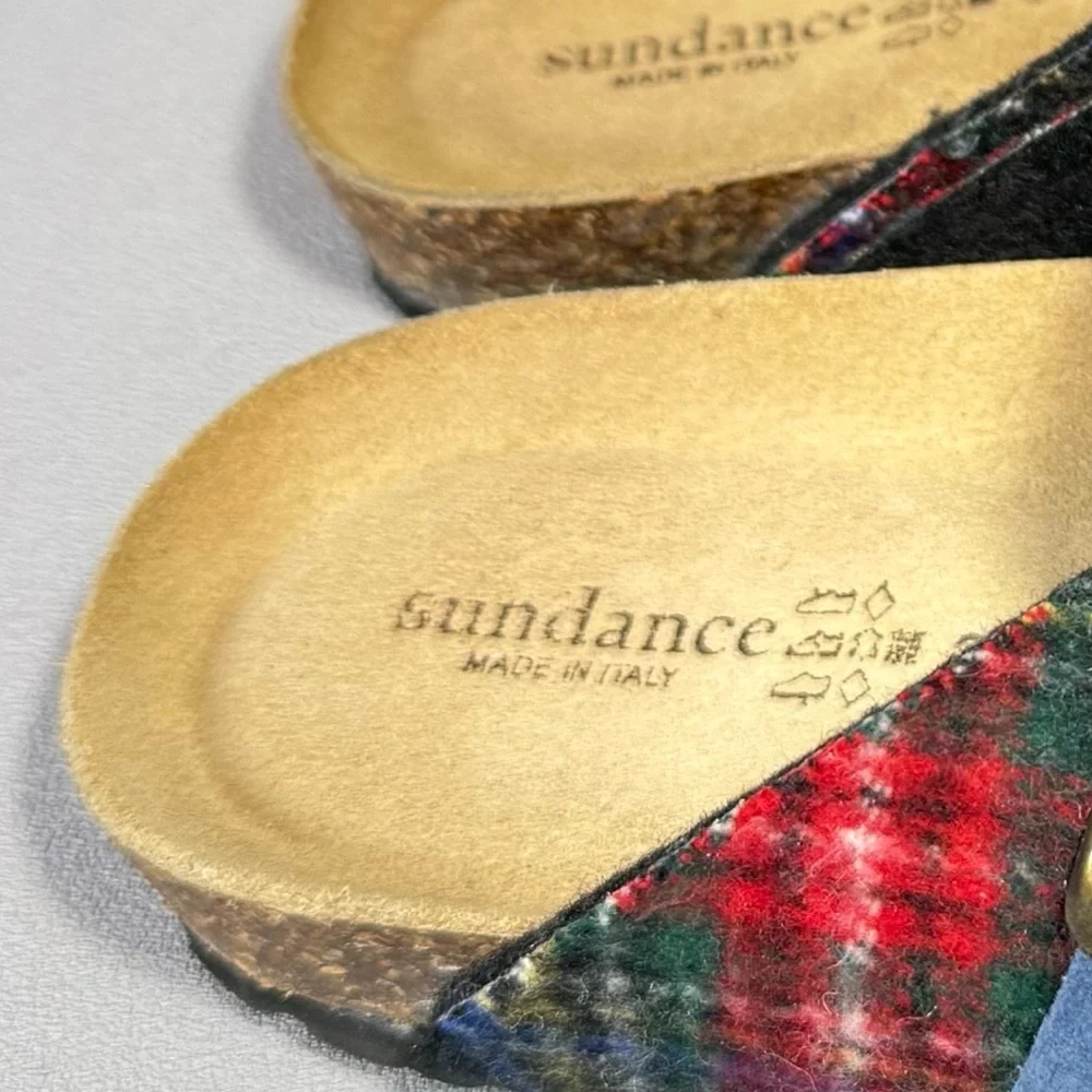 Sundance Multicolored Plaid Wool Cork Comfort Clogs - Picture 11 of 12